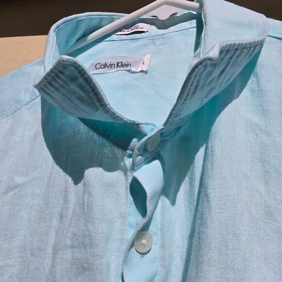 CK Calvin Klein XL Sized Aqua Linen Long Sleeved Shirt. - Picture 3 of 9